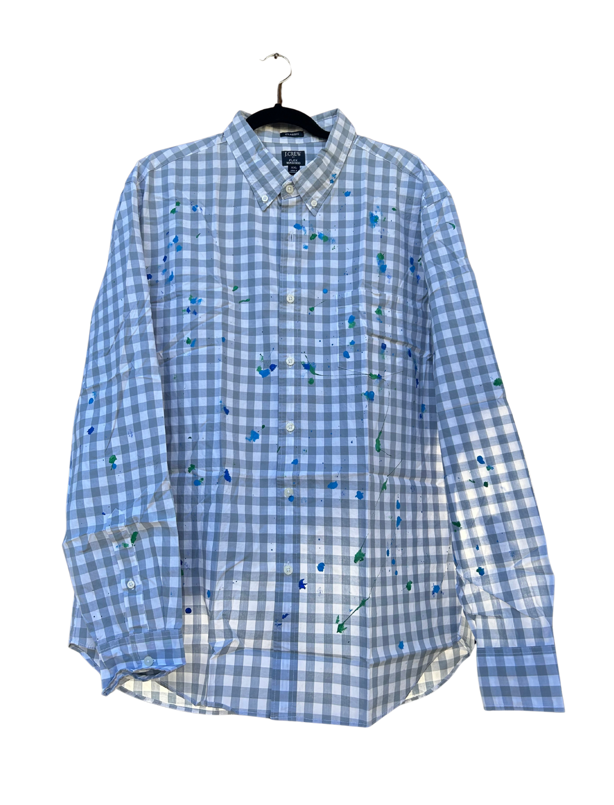 Gingham Dress Shirt, Blue and Green Splatter